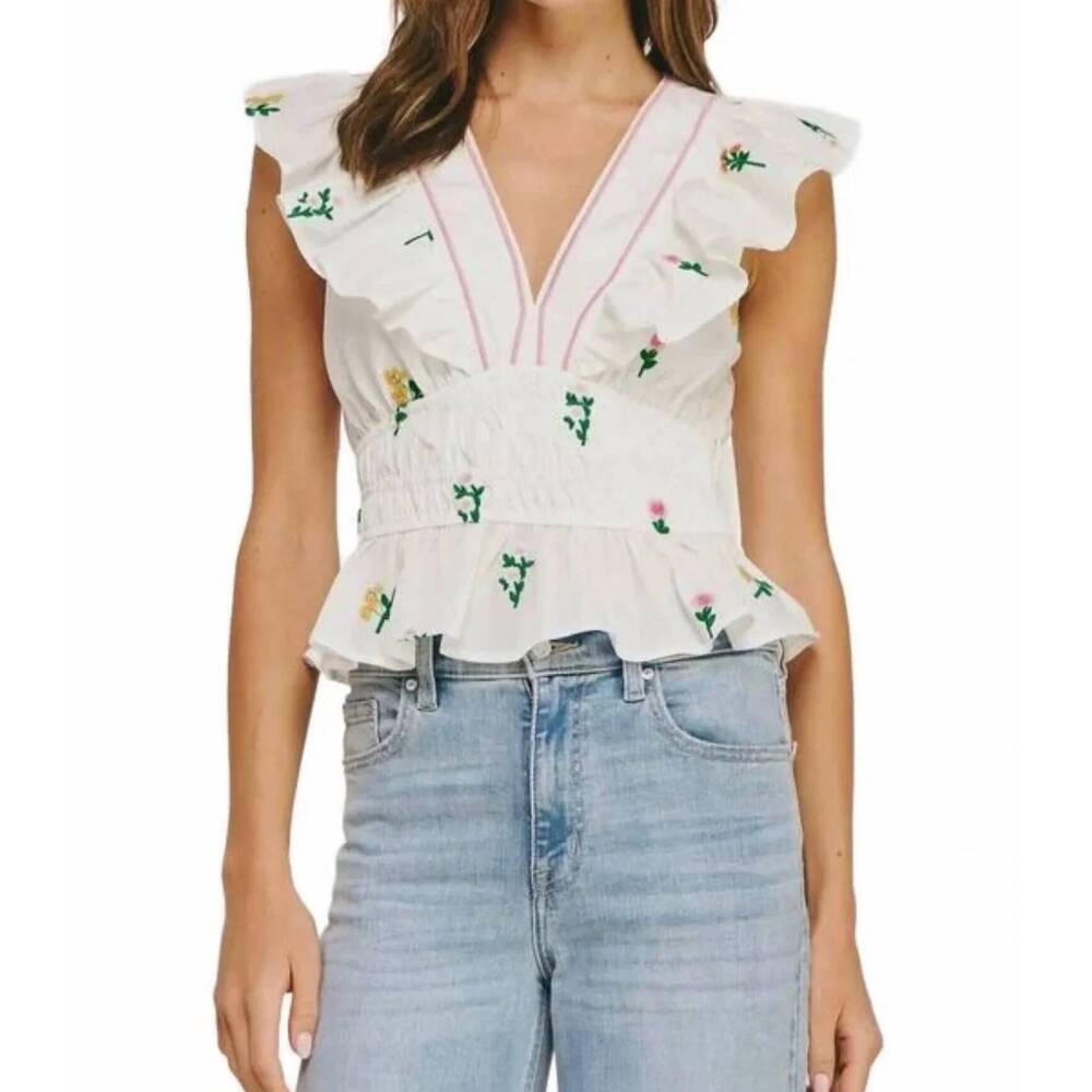 NEW STRUT & BOLT garden ruffle v-neck top in white